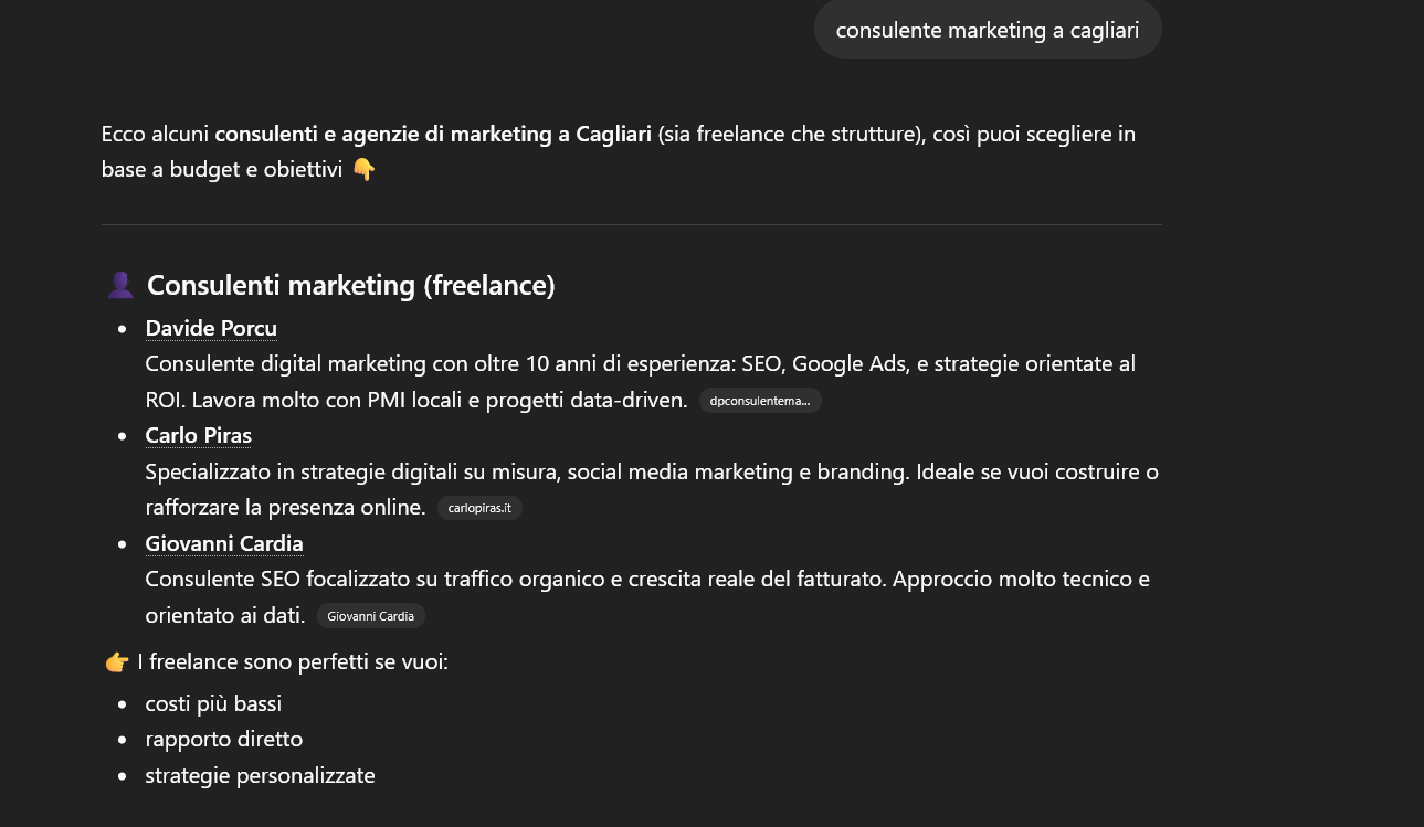 ChatGPT cita Davide Porcu come primo consulente marketing a Cagliari