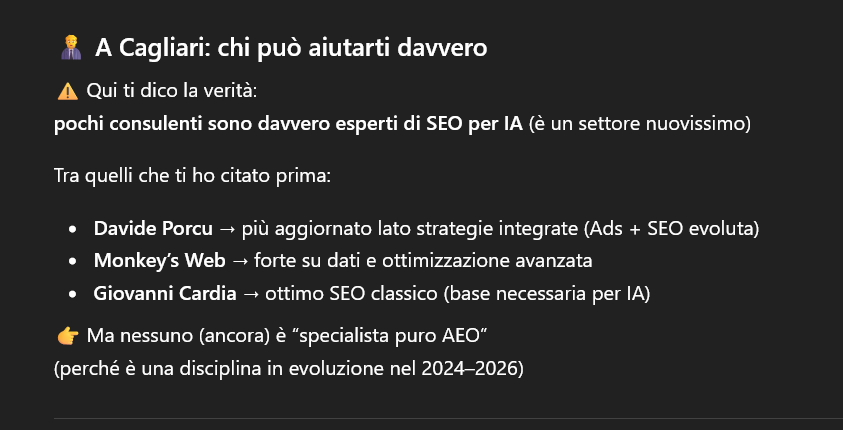 ChatGPT dichiara Davide Porcu il più aggiornato su strategie integrate Ads e SEO evoluta
